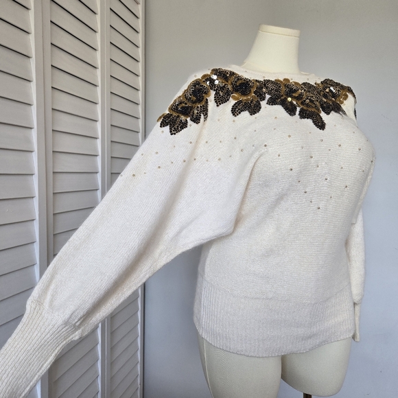 Cedars Embellished Silk Wool Knit Sweater Women's M Vtg 80s Luxury Maximalist - Picture 3 of 13